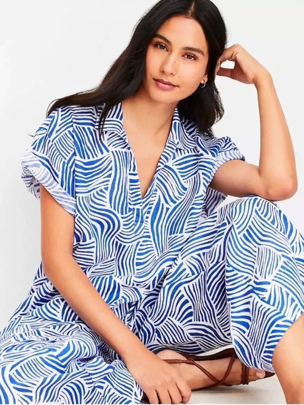 Loft Blue & White Beach Spiral Linen Matching Set Size Small